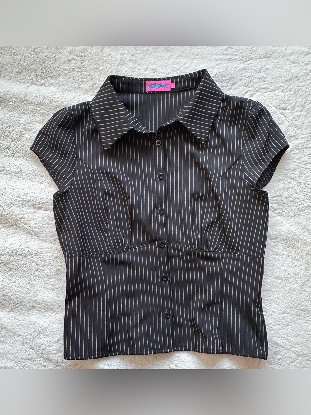 Edikted Black Pinstripe Button-Front Women's Shirt